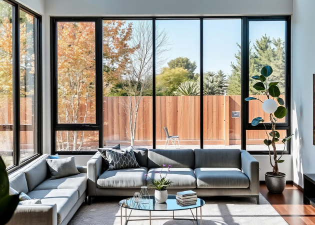 Residential floor-to-ceiling windows providing natural light